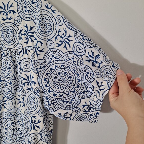 Fitzroy & Willa Blue White Boho Beach Coastal Babydoll Dress - Picture 5 of 9